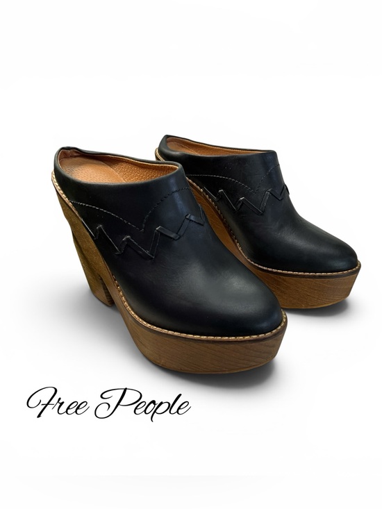 Free People Shoes - Free People Chance Clogs Black Leather Platform Mules Size 37 Boho Wooden Heel